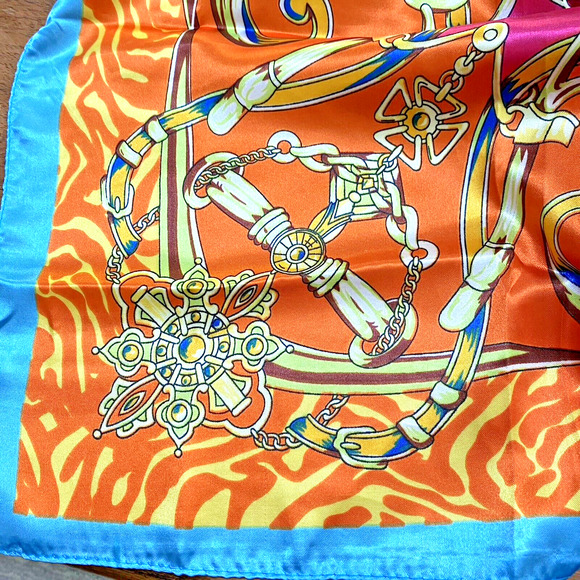 Silky Feel Satin Scarf Large Square Wrap Colorful Luxury Designer Look Pink Blue - Picture 4 of 6